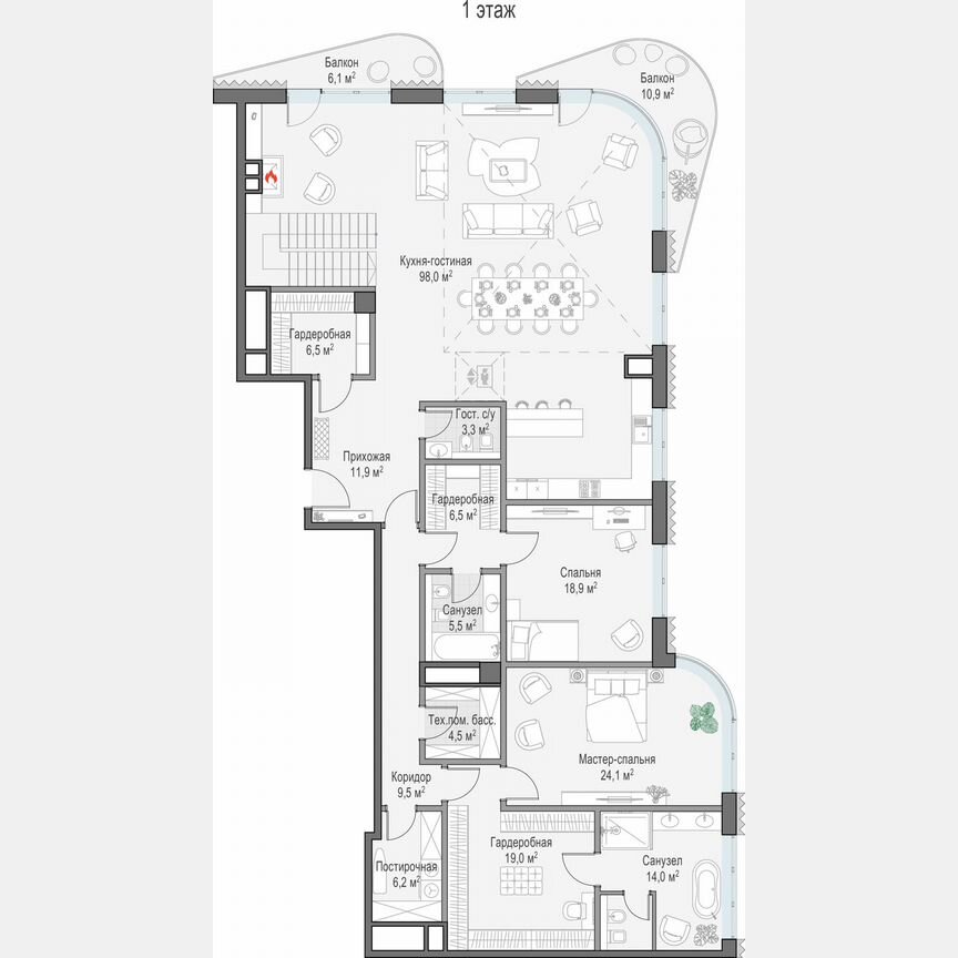 4-к. квартира, 429,2 м², 13/14 эт.