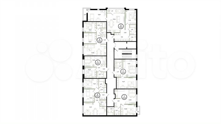 2-к. квартира, 56,5 м², 4/4 эт.