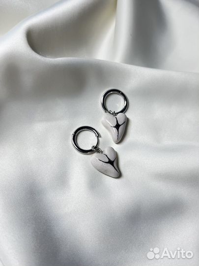 Серьги сердца керамические (ручная работа)