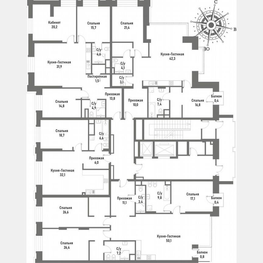 3-к. квартира, 96,9 м², 4/15 эт.