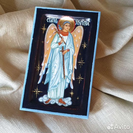 Рукописная миниатюрная икона. Ангел Хранитель