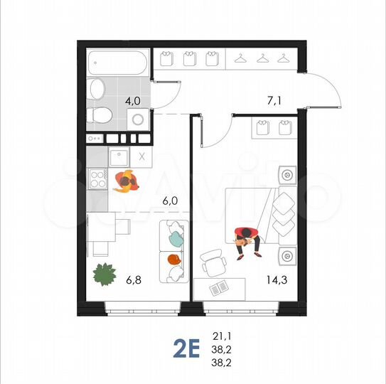 2-к. квартира, 38,2 м², 4/6 эт.