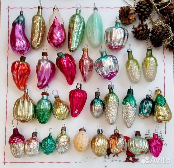 Елочные игрушки СССР овощи фрукты стекло