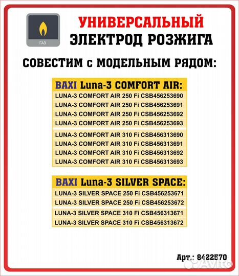 Электрод розжига и контроля пламени Baxi 8422570