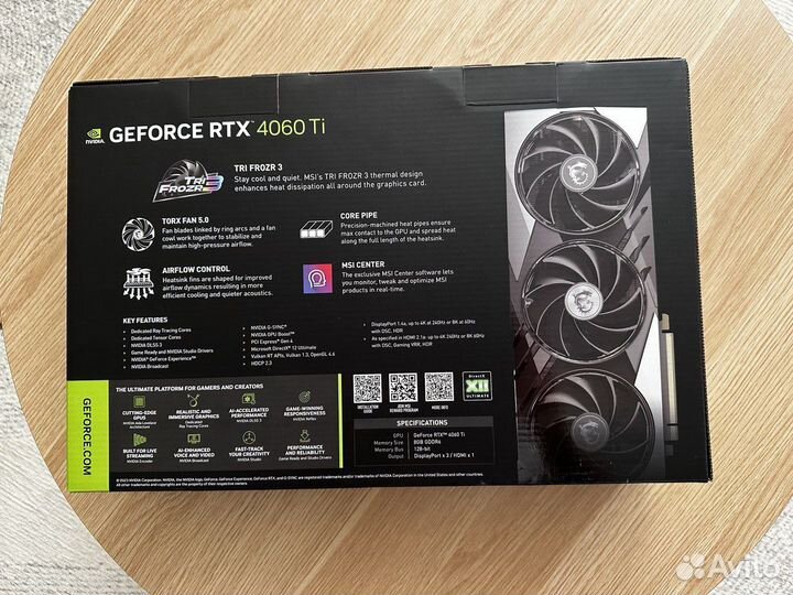 Видеокарта MSI RTX 4060TI gaming x slim