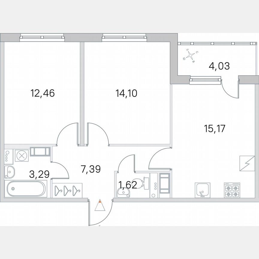 2-к. квартира, 56,1 м², 2/5 эт.