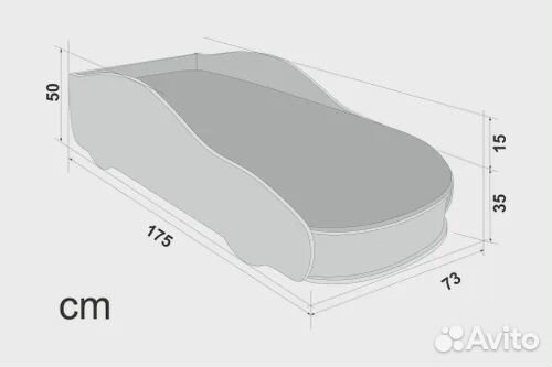 Кровать машина детская с бортиком, матрасом и ящик