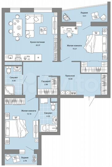 2-к. квартира, 81 м², 8/9 эт.