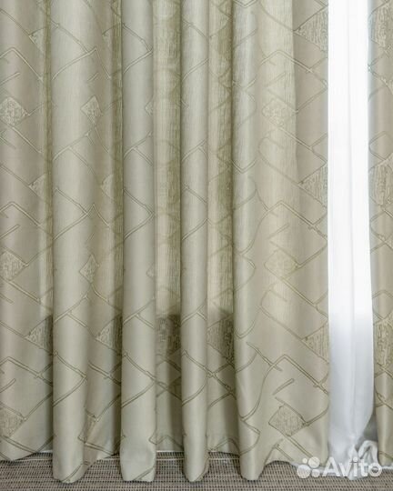 Комплект Шторы и Тюль Иззи Фисташка+Вуаль