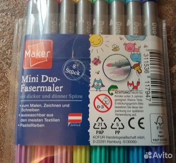 Мини фломастеры новые Maker 8 штук двойные