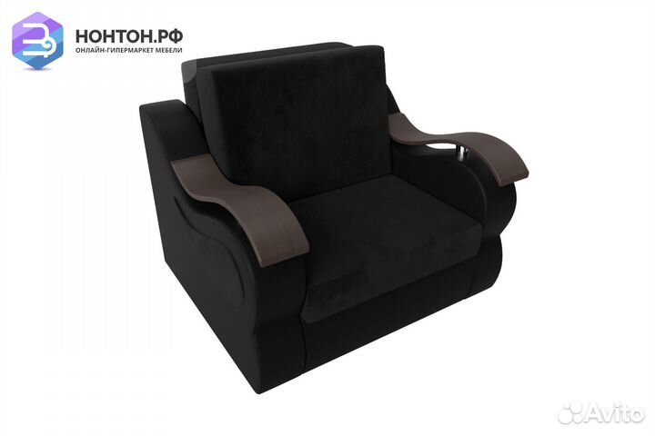 Кресло аккордеон Меркурий велюр черный / экокожа ч