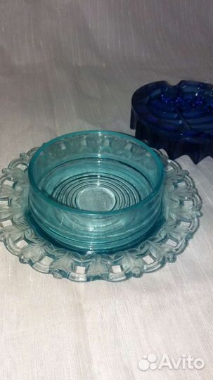 Масленка купоросное стекло винтаж СССР