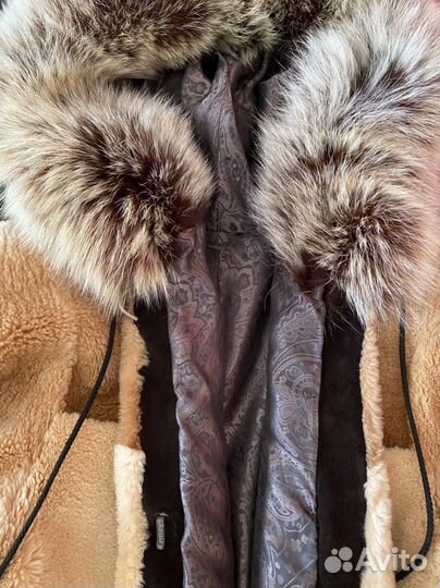 Якутия теплая шуба с капюшоном р46 бобрс волком