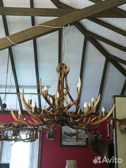 Люстра из рогов оленя (d 150 см) в охотничий дом