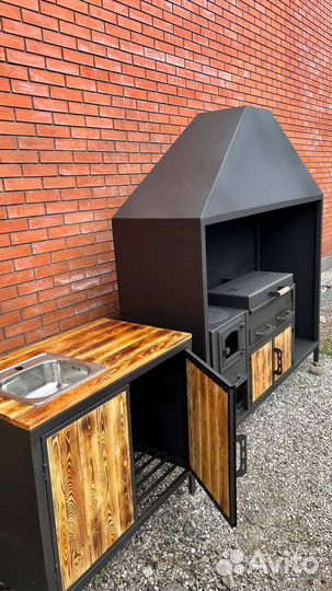 Мангал с вытяжным зонтом с местом под тандыр