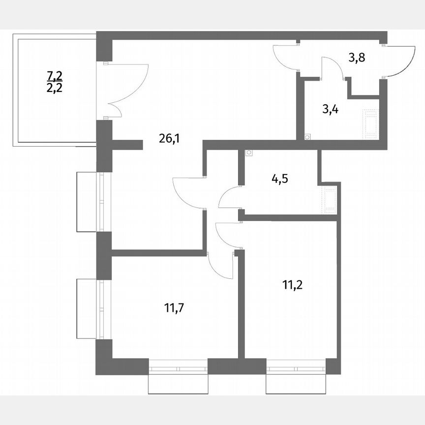 2-к. квартира, 66,2 м², 1/6 эт.