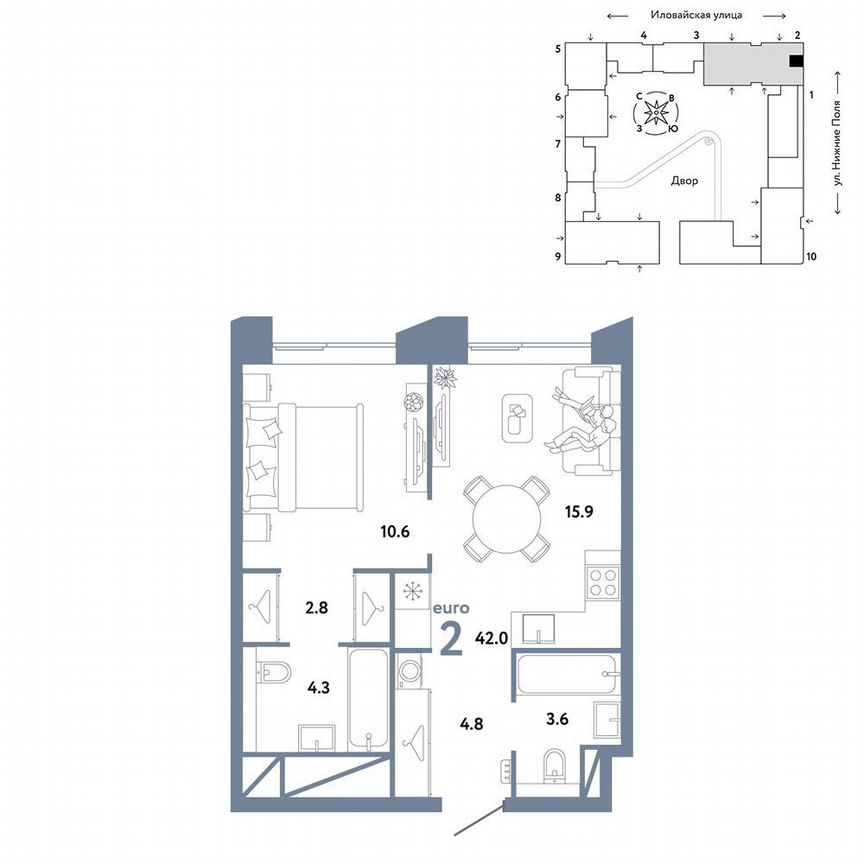 1-к. квартира, 42 м², 20/38 эт.