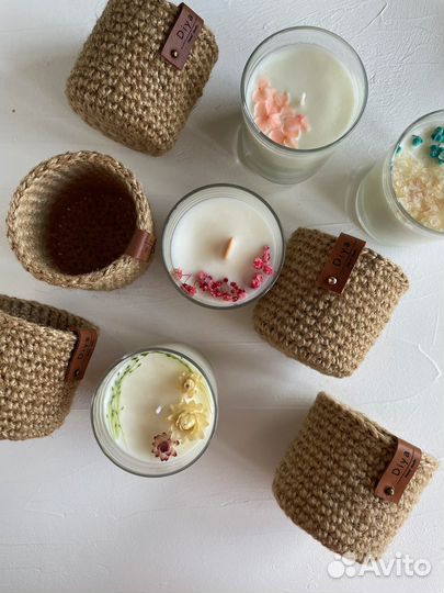 Ароматическая свеча в джутовой корзиночке