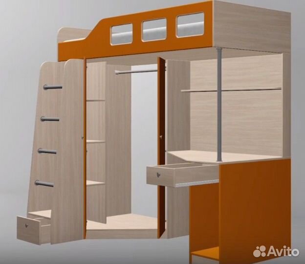 Кровать чердак Дуб Молочный/Белый