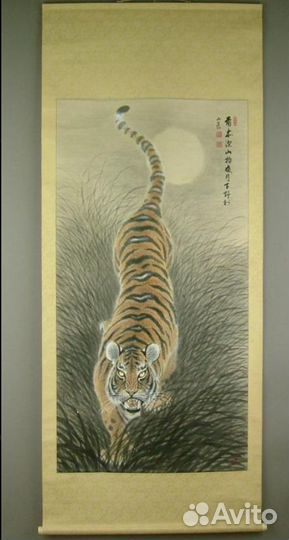 Японский старинный живописный свиток Тигр