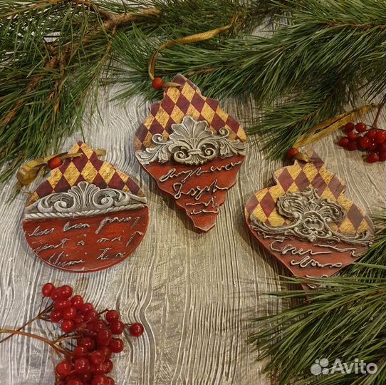 Елочные игрушки в винтажном стиле (3шт)