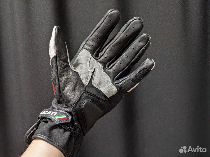 Мотоперчатки ducati кожаные бело-красные новые