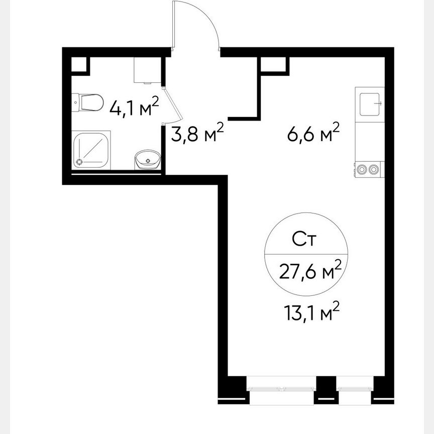 Квартира-студия, 27,6 м², 1/19 эт.
