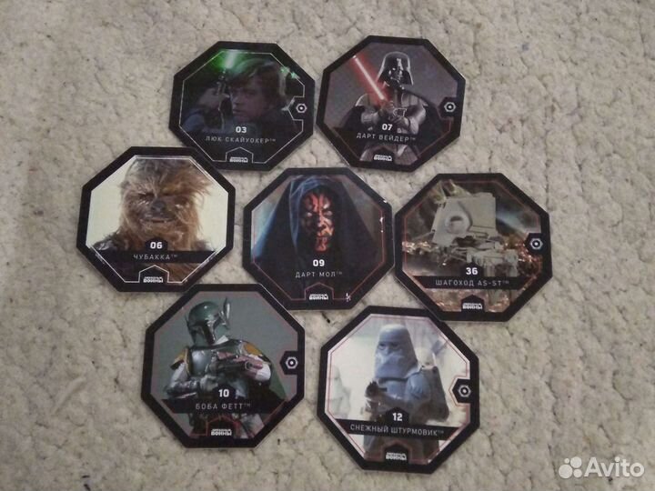 Фишки(карточки) звёздные войны,emoji,динозавры