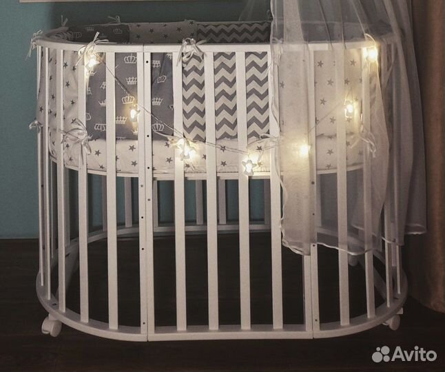 Детская кроватка круглая овальная с маятником 12в1