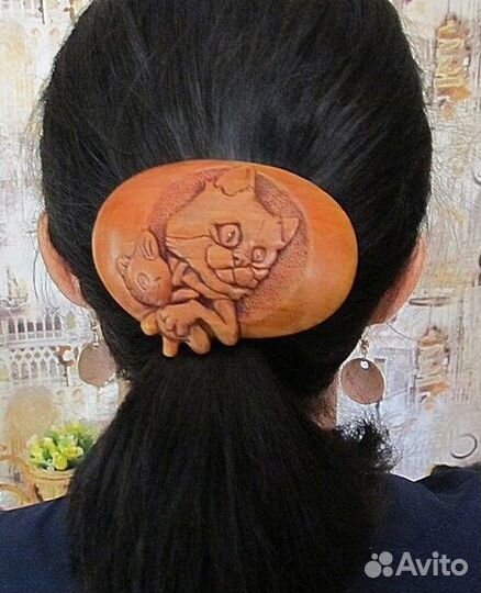 Кот, заколка автомат для волос