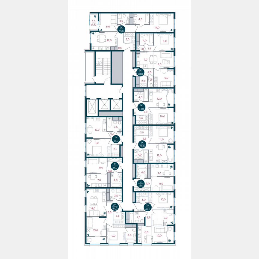 2-к. квартира, 55 м², 10/17 эт.