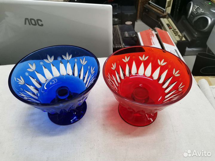 Вазочки Красное и синее цветное стекло СССР (Ч)