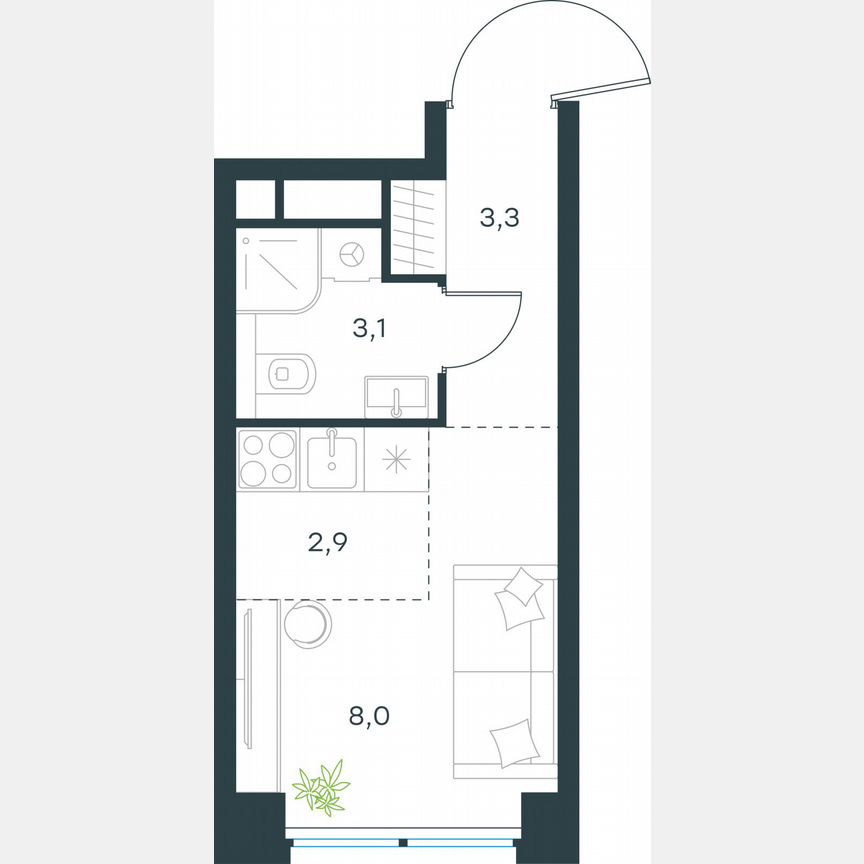 Квартира-студия, 17,3 м², 10/64 эт.