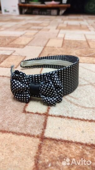 Ободок для волос широкий в горошек с бантиком