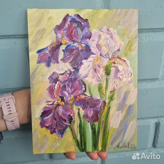 Ирисы цветы картина маслом миниатюра с цветами