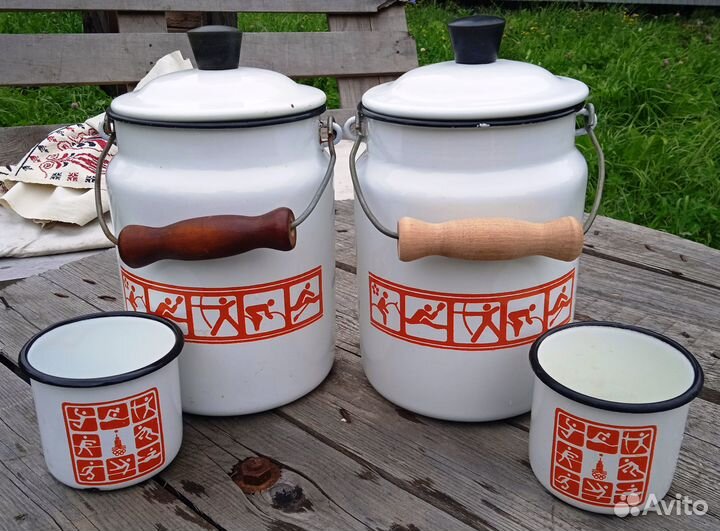 Бидон эмалированный с кружкой Олимпиада 80