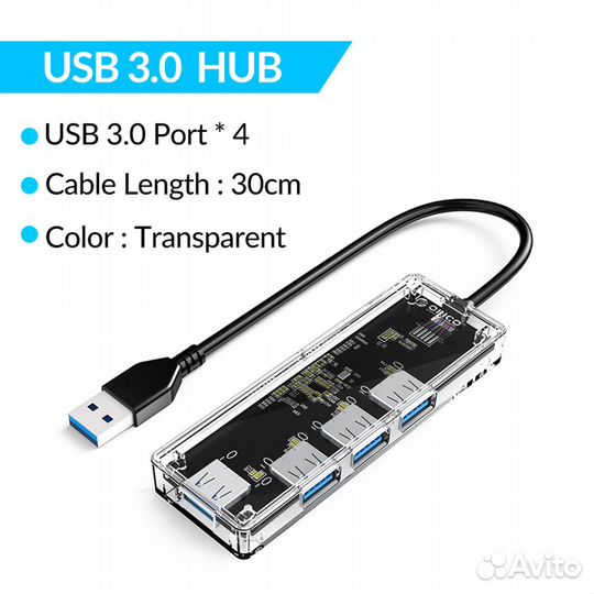 Orico TA1U3-4A USB 3.0 хаб прозрачный новый