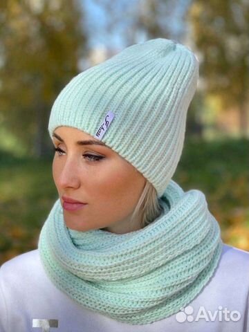 Шапка со снудом с шарфом зимняя тёплая вязаная