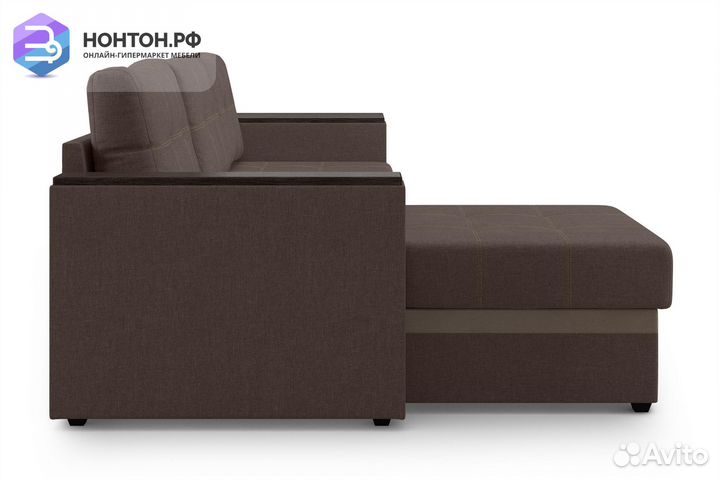 Диван угловой дельфин Атланта рогожка коричневая