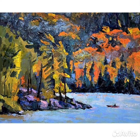 Картина маслом Пейзаж осеннее озеро