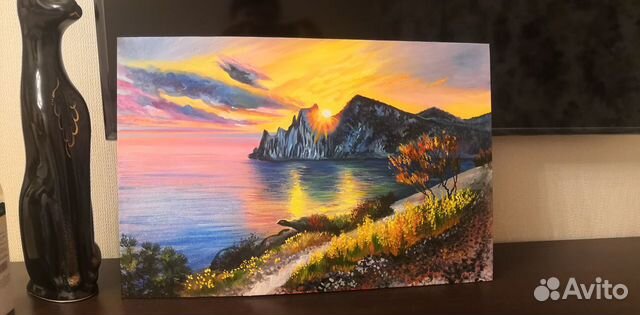 Картина маслом " Морской берег на закате "