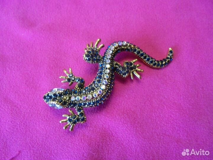 Брошь Чудо-ящерица бижут сплав стразы 3 х 6.5