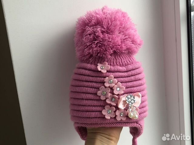 Шапка зимняя на девочку с помпоном 0-3 м
