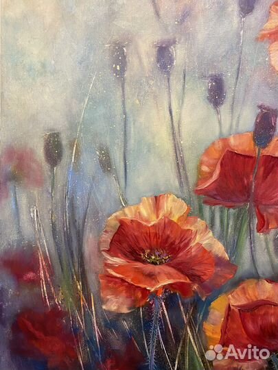 Картина маслом на холсте. Цветы, красные маки