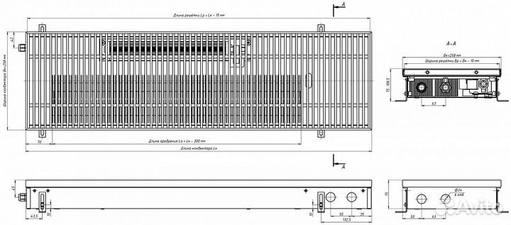 Внутрипольный конвектор с вентилятором Eva KB.75.2