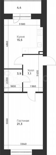 1-к. квартира, 52,2 м², 5/5 эт.