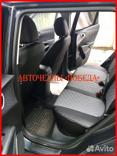 Чехлы Kia Soul 3 из экокожи чёрно-серые Ромб