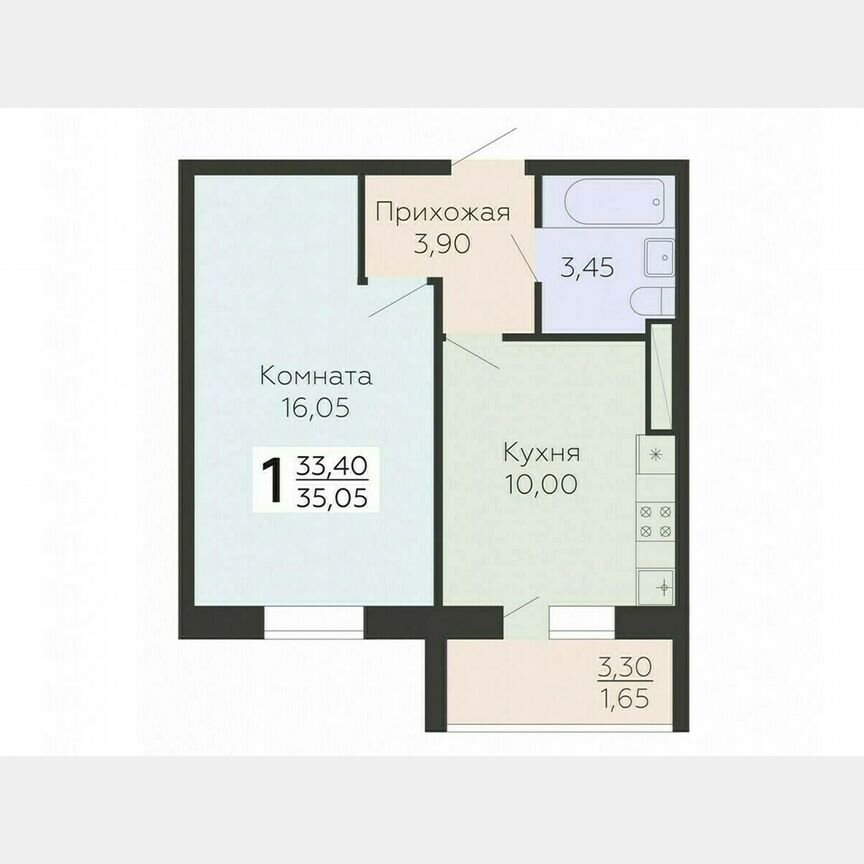 1-к. квартира, 35,1 м², 12/15 эт.