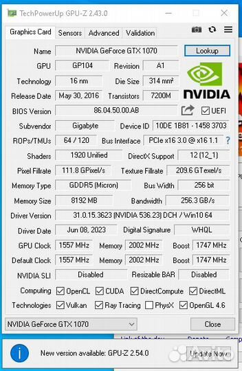 Видеокарта Gigabyte GeForce GTX 1070 windforce OC