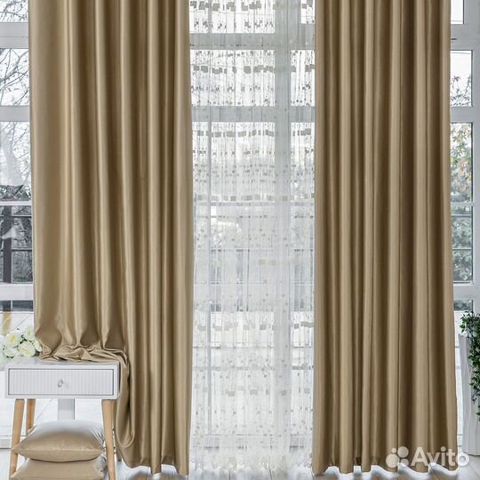 Портьеры сатен Адора Английское золото шторы